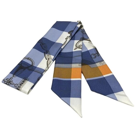 Auth HERMES Twilly - Blue White Multi Scarf - Picture 1 of 5